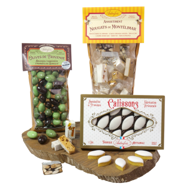 Coffret Calissons, Nougats & Olives au Chocolat.